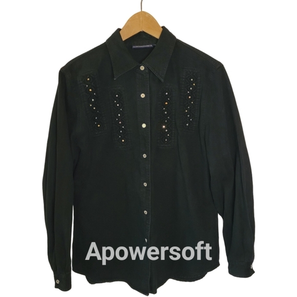 Lafei Nier 100% cotton Western Rodeo button down shirt / shacket. Rhinestones - Picture 4 of 8